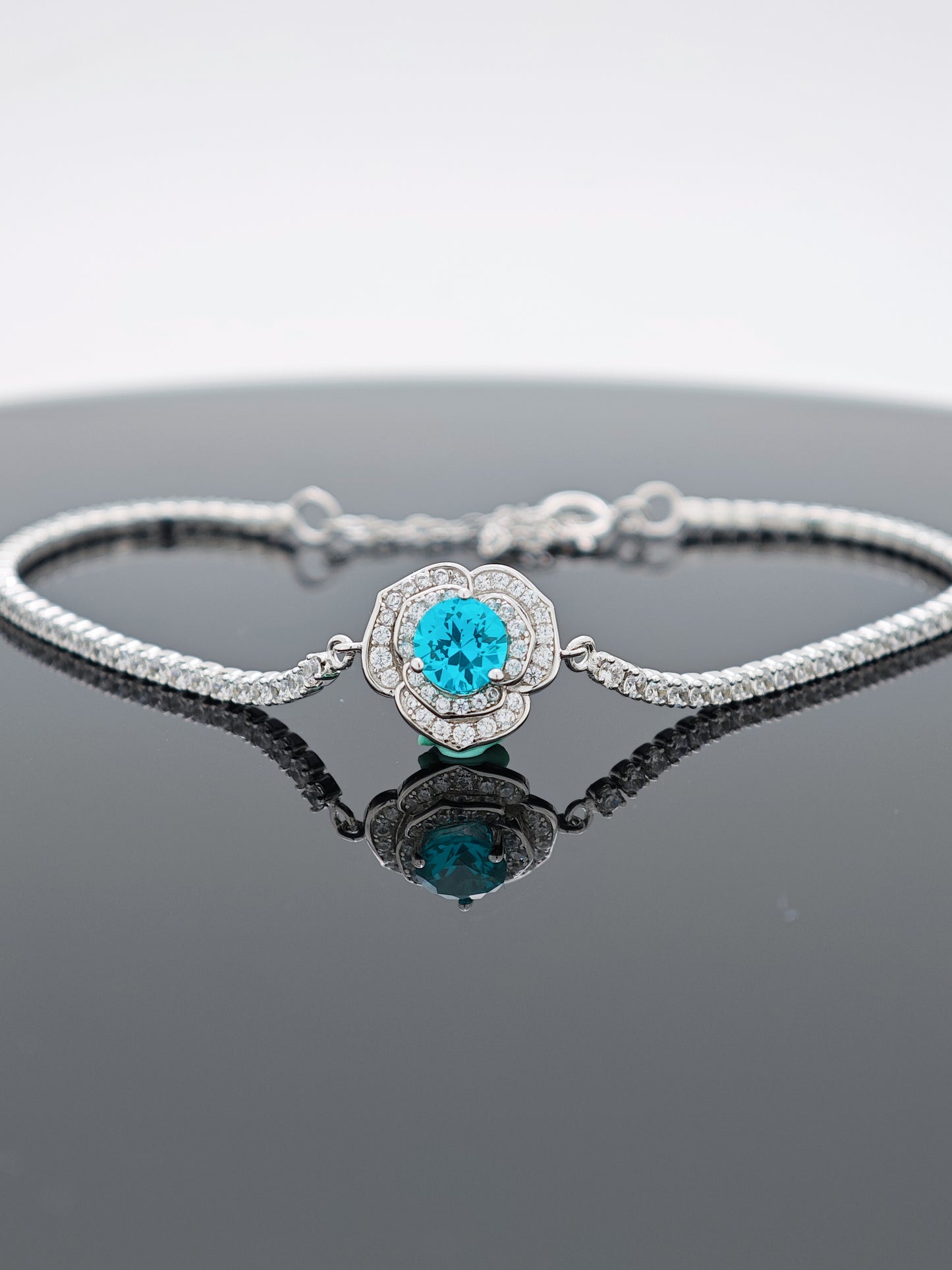 Certified S925 Sterling Silver Lab made Paraiba(TOURMALINE) bracelet