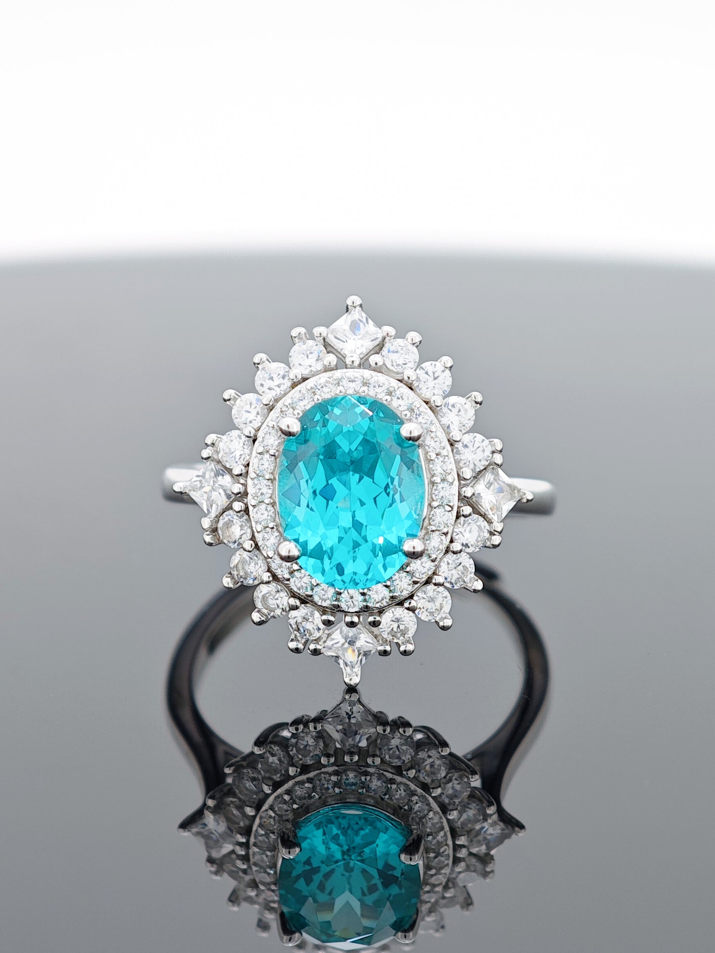 Certified S925 sterling silver Lab made Paraiba(TOURMALINE)ring