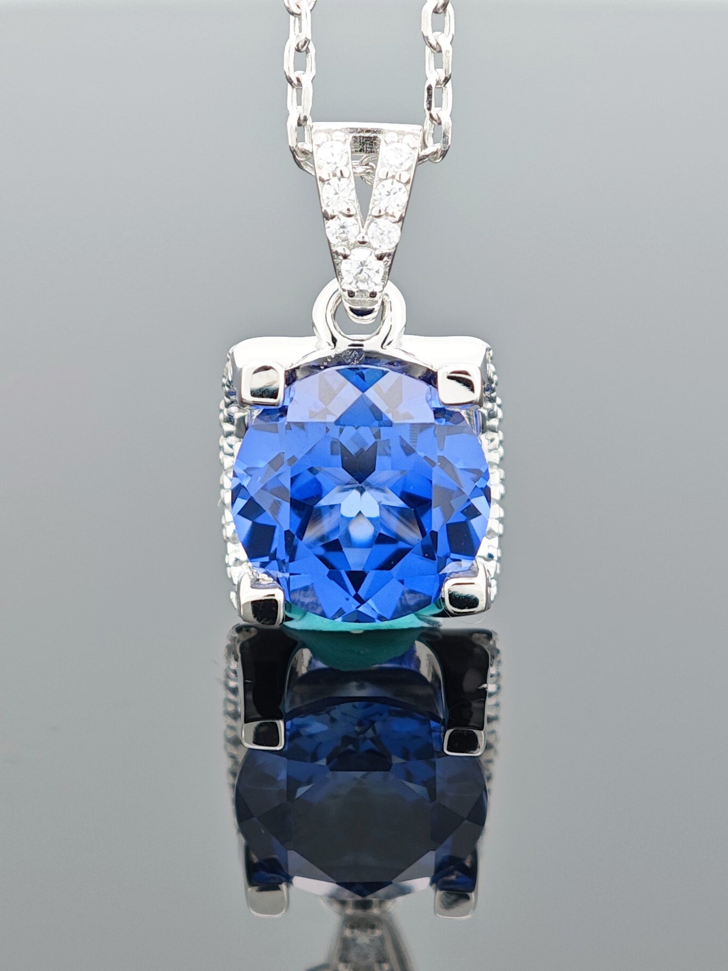Certified S925 Silver setting-Cultured Sapphire necklace