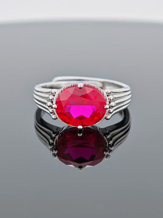 Certified S925 SILVER SETTING LAB MADE RUBY RING