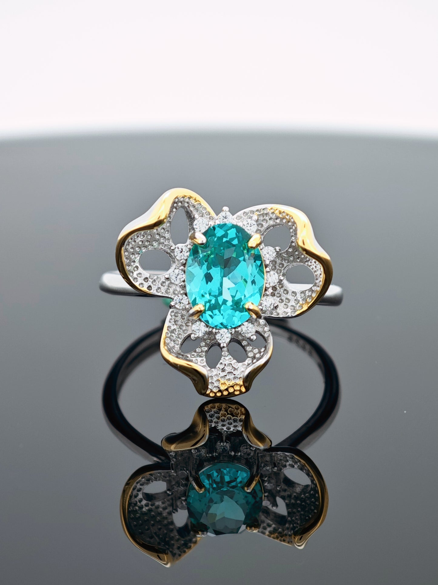 Genuine S925 Silver Paraíba-Style Floral Ring | 3 Stunning Hues (Neon/Turquoise/Pastel Blue) – Durable & Hypoallergenic