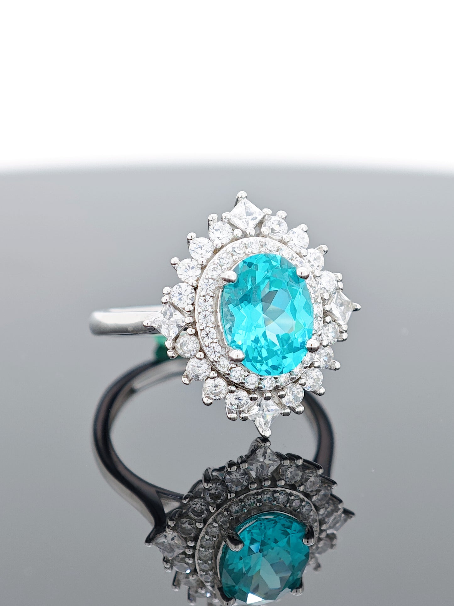 Certified S925 sterling silver Lab made Paraiba(TOURMALINE)ring