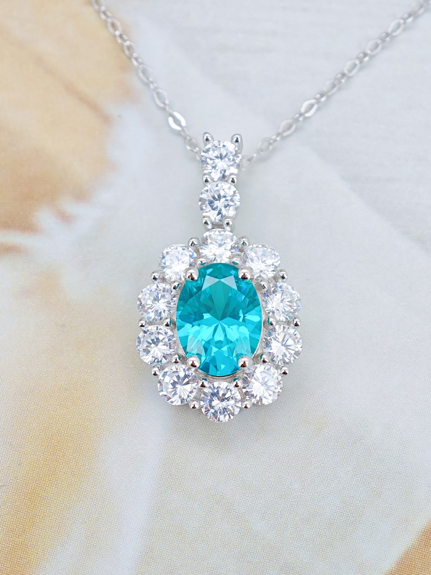 Certified S925 SILVER SETTING MAN MADE PARAIBA(TOURMALINE)PENDANT
