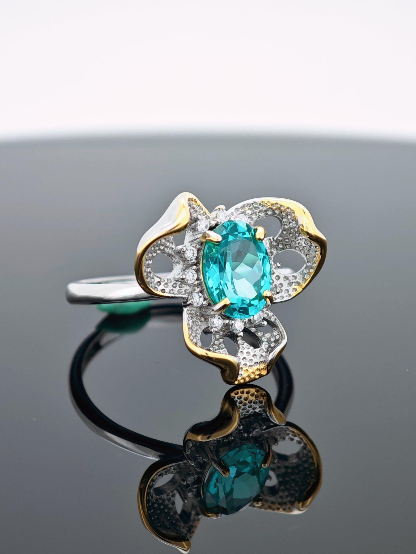 Genuine S925 Silver Paraíba-Style Floral Ring | 3 Stunning Hues (Neon/Turquoise/Pastel Blue) – Durable & Hypoallergenic