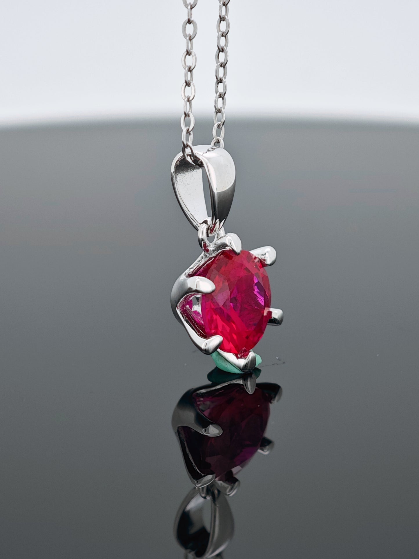 Certified S925 Silver setting-Cultured Ruby necklace