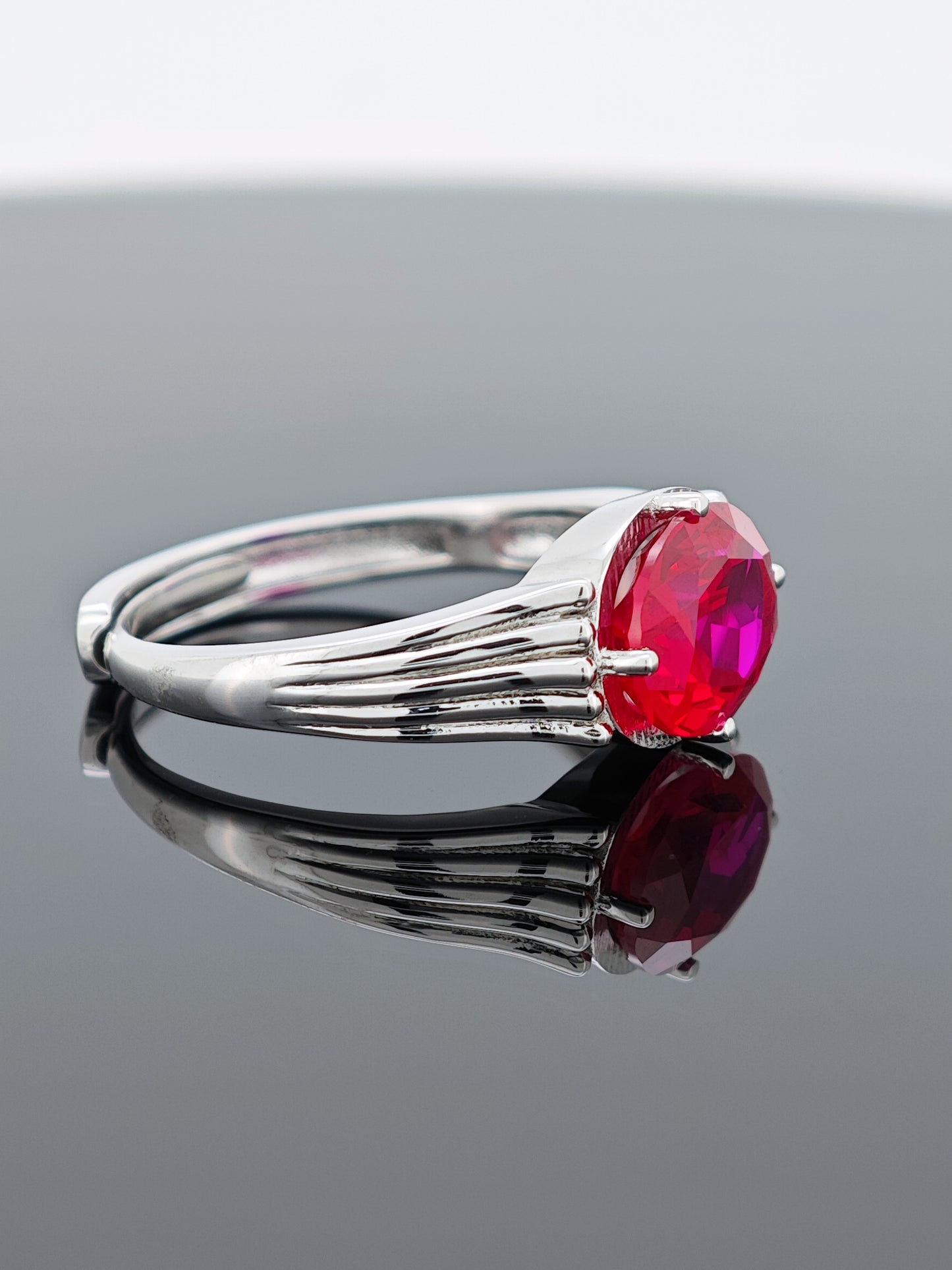 Certified S925 SILVER SETTING LAB MADE RUBY RING