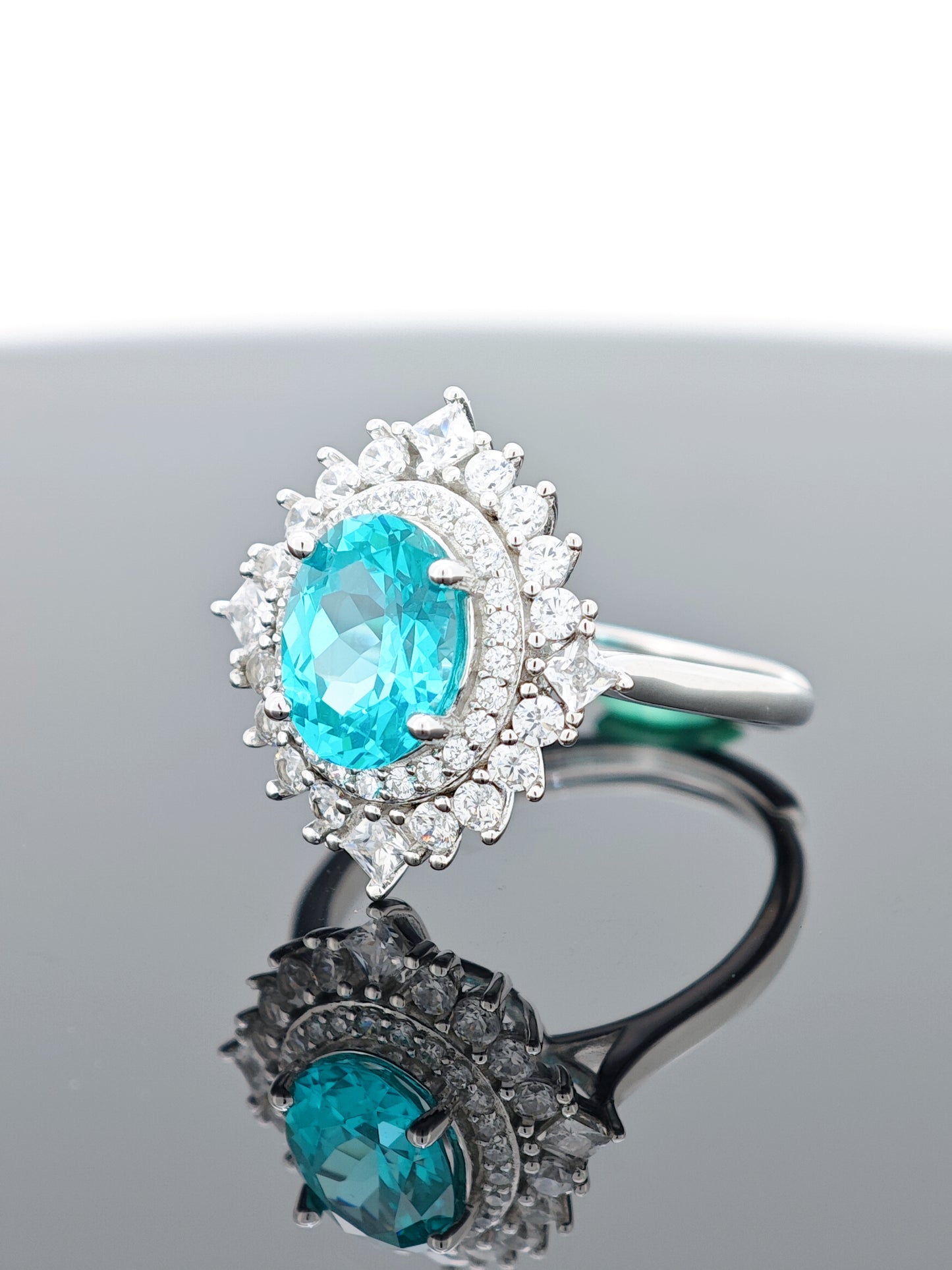 Certified S925 sterling silver Lab made Paraiba(TOURMALINE)ring
