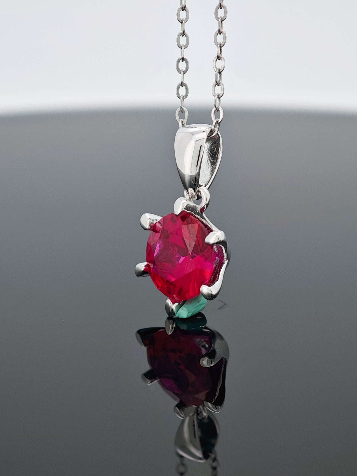 Certified S925 Silver setting-Cultured Ruby necklace