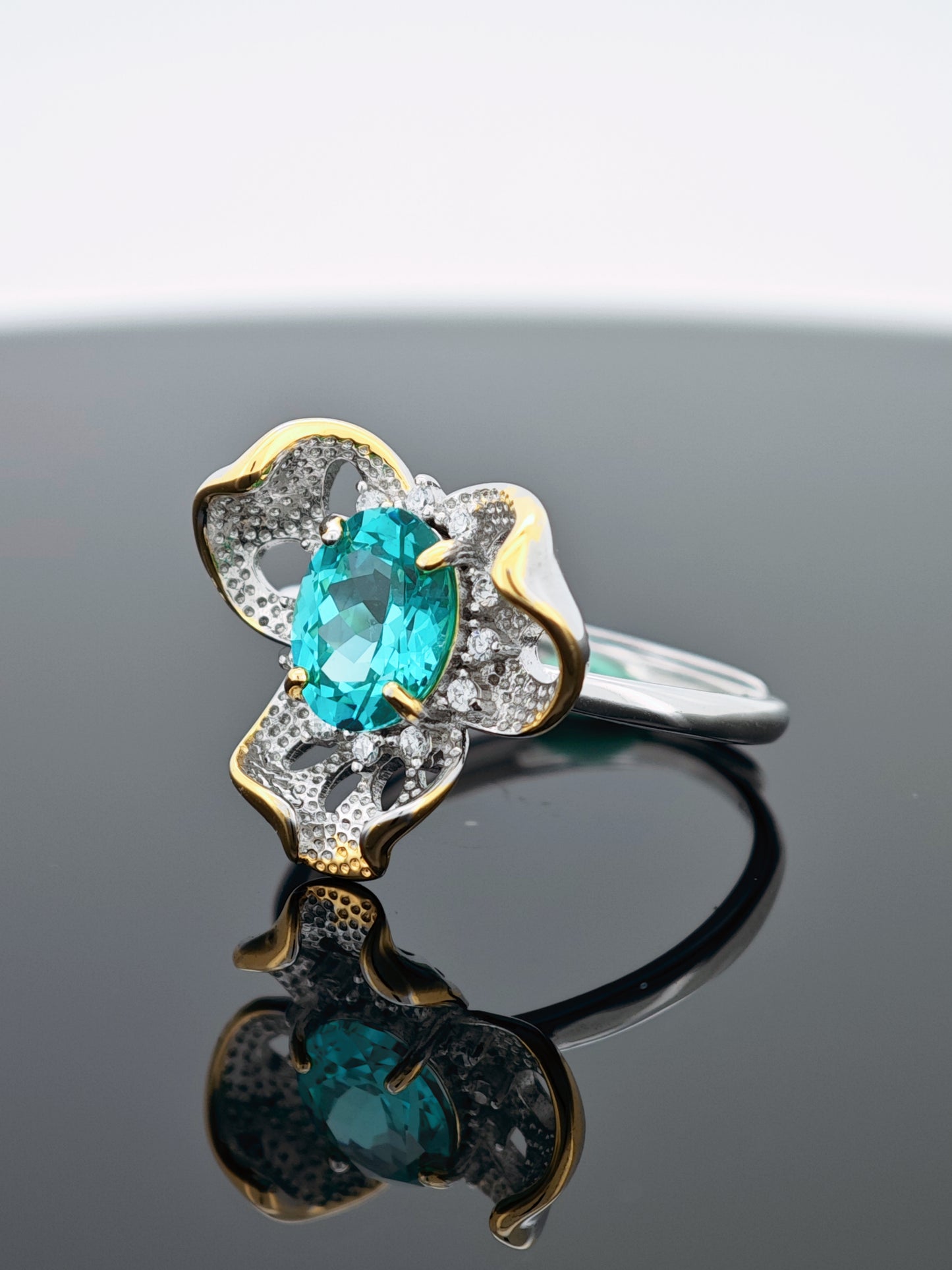 Genuine S925 Silver Paraíba-Style Floral Ring | 3 Stunning Hues (Neon/Turquoise/Pastel Blue) – Durable & Hypoallergenic
