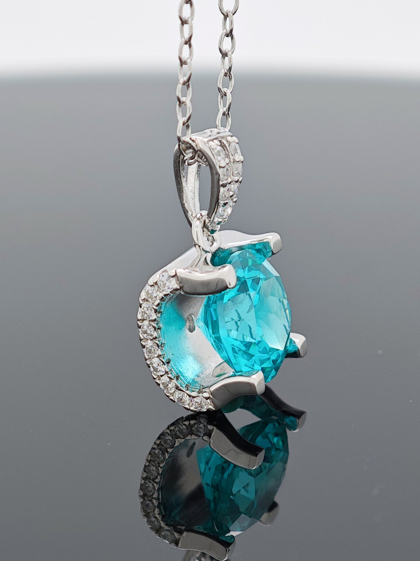Certified S925 Silver setting Lab made Paraiba(TOURMALINE) pendant