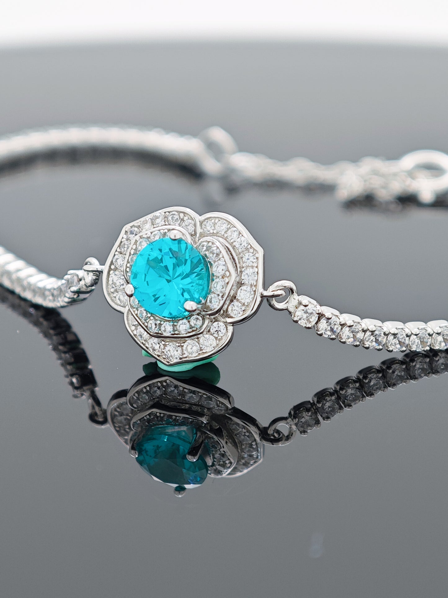Certified S925 Sterling Silver Lab made Paraiba(TOURMALINE) bracelet