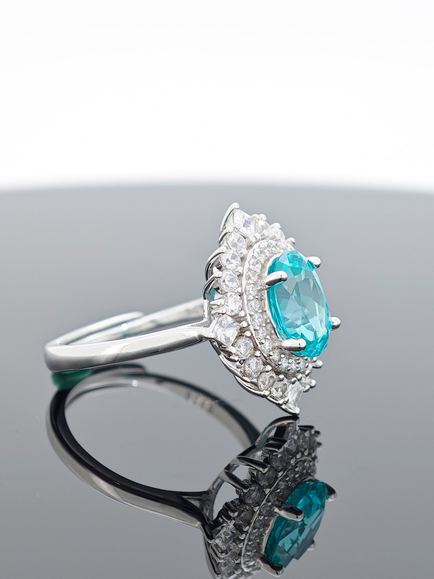 Certified S925 sterling silver Lab made Paraiba(TOURMALINE)ring