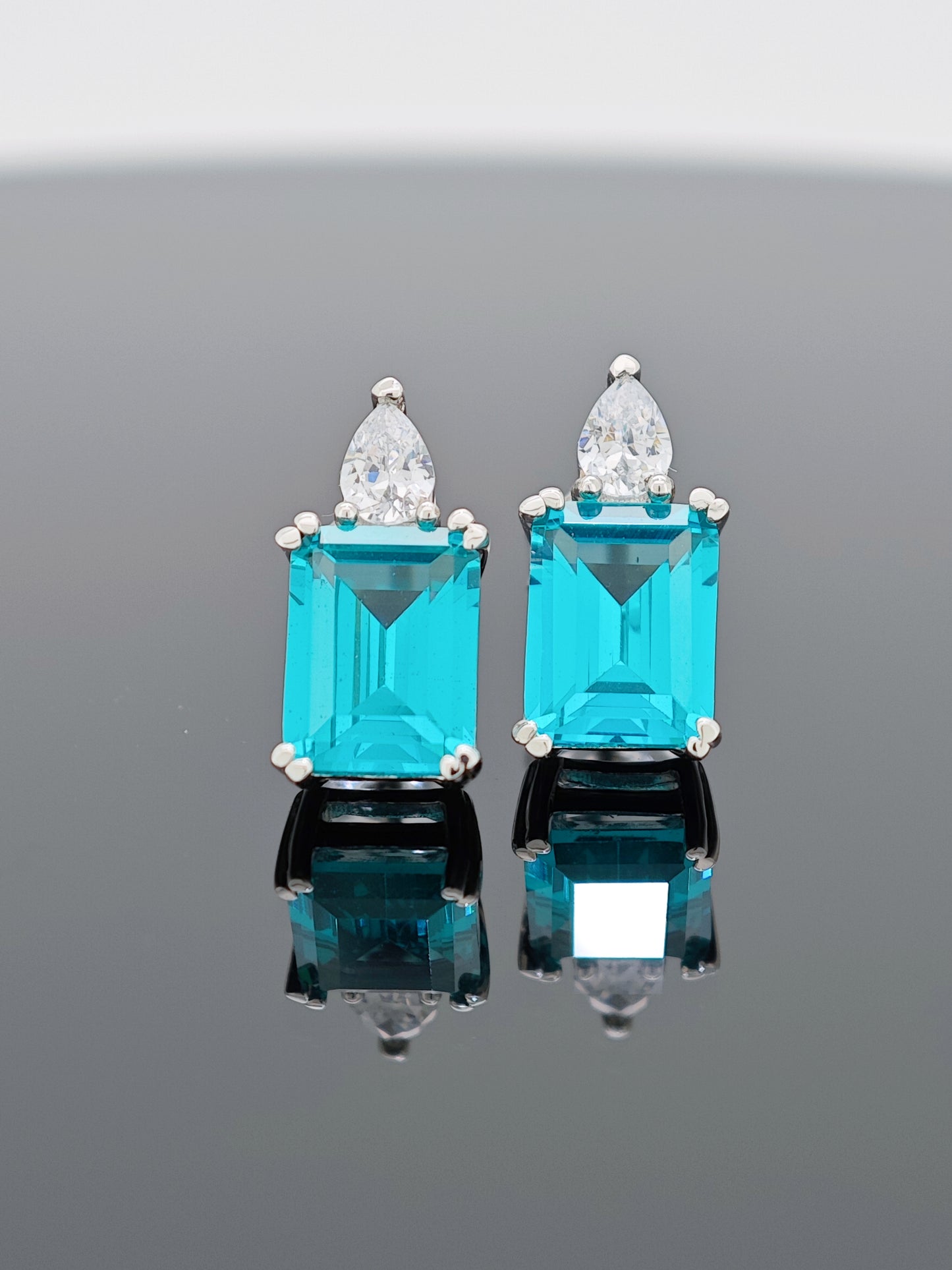 Certified S925 STERLING SILVER SETTING MAN MADE PARAIBA(TOURMALINE) EARINGS
