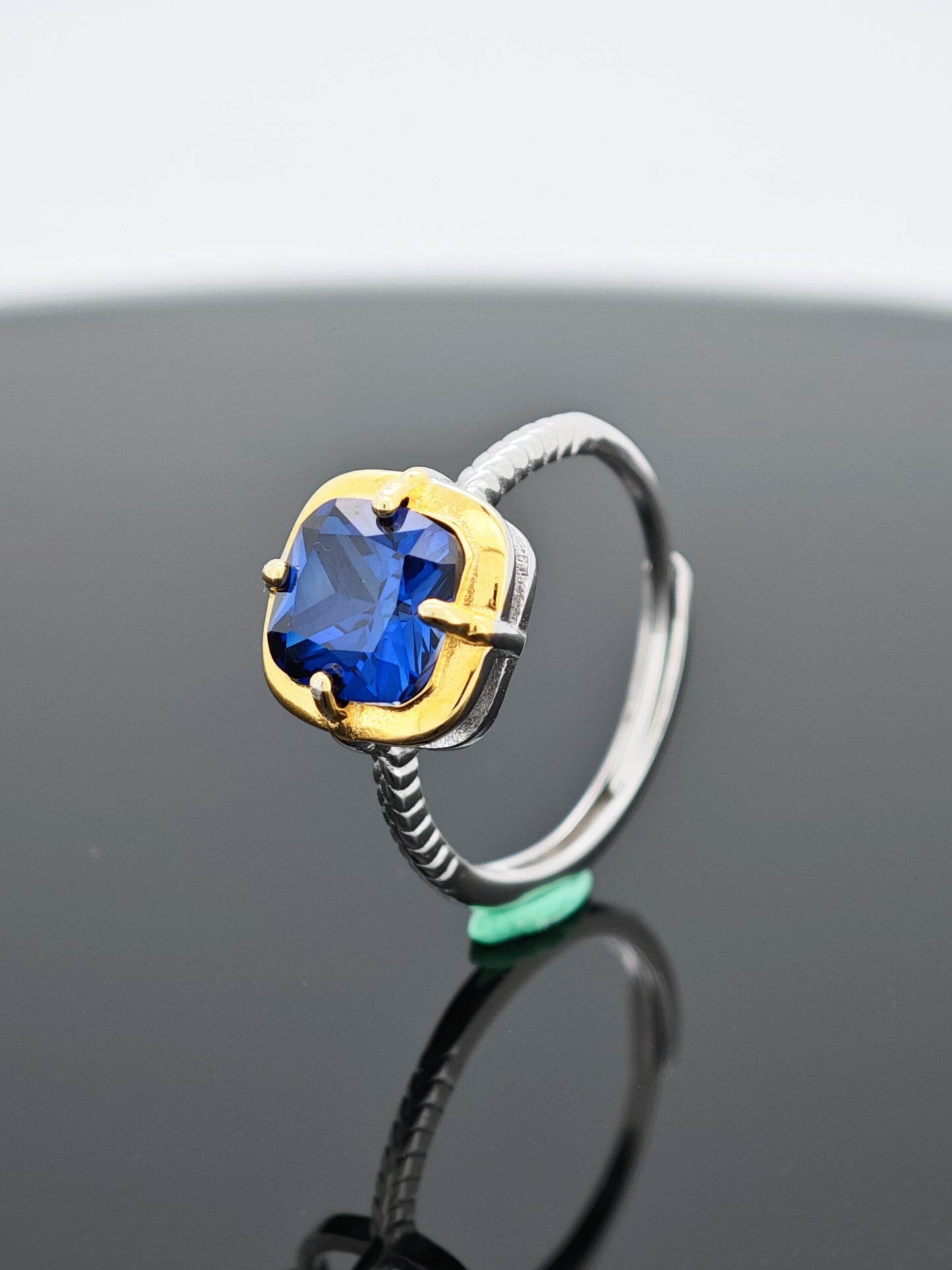 Certified S925 Silver Ring: Gold-Tone Detailing + Genuine Cultivated Sapphire for Timeless Luxury