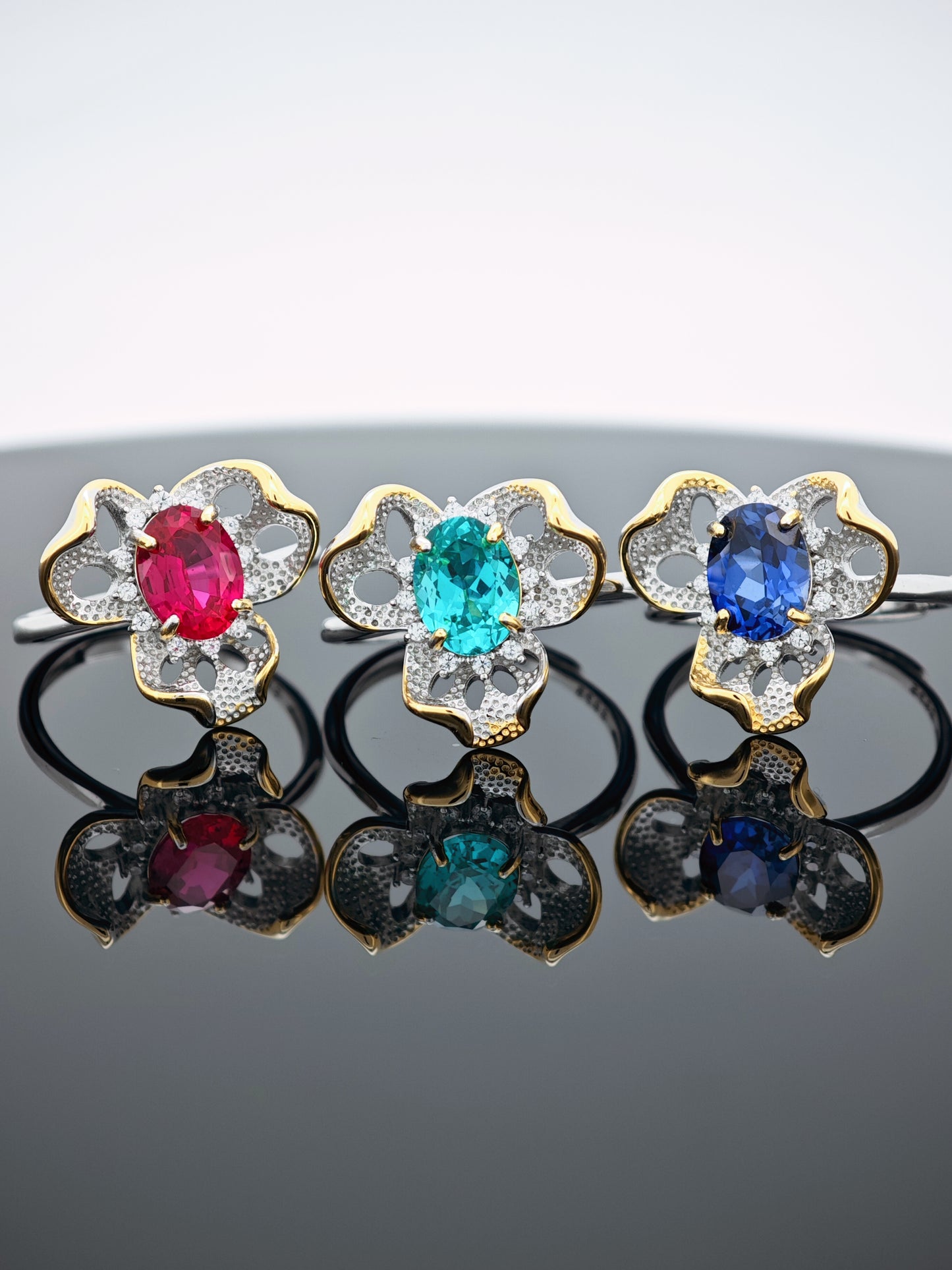 Genuine S925 Silver Paraíba-Style Floral Ring | 3 Stunning Hues (Neon/Turquoise/Pastel Blue) – Durable & Hypoallergenic