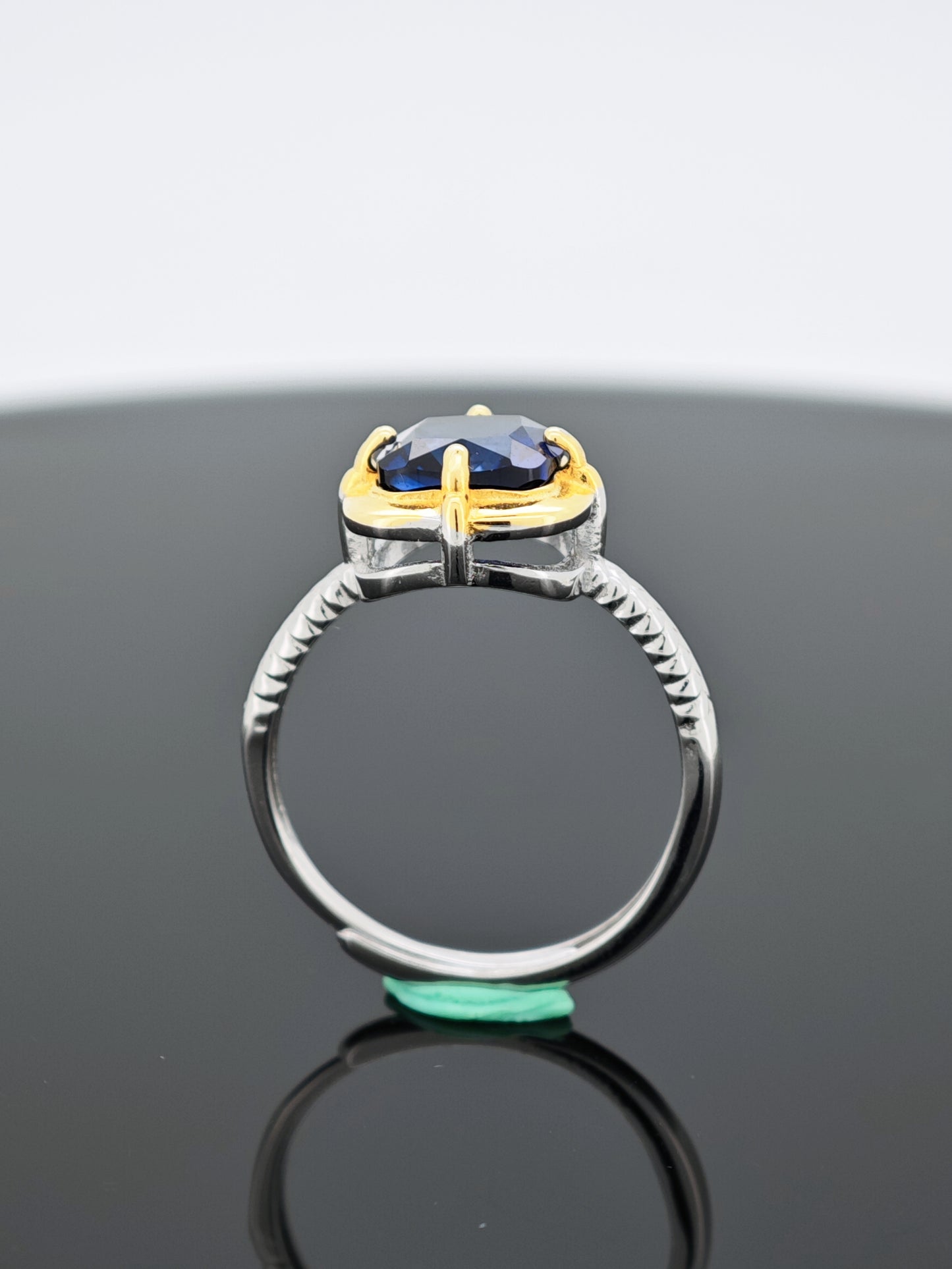 Certified S925 Silver Ring: Gold-Tone Detailing + Genuine Cultivated Sapphire for Timeless Luxury