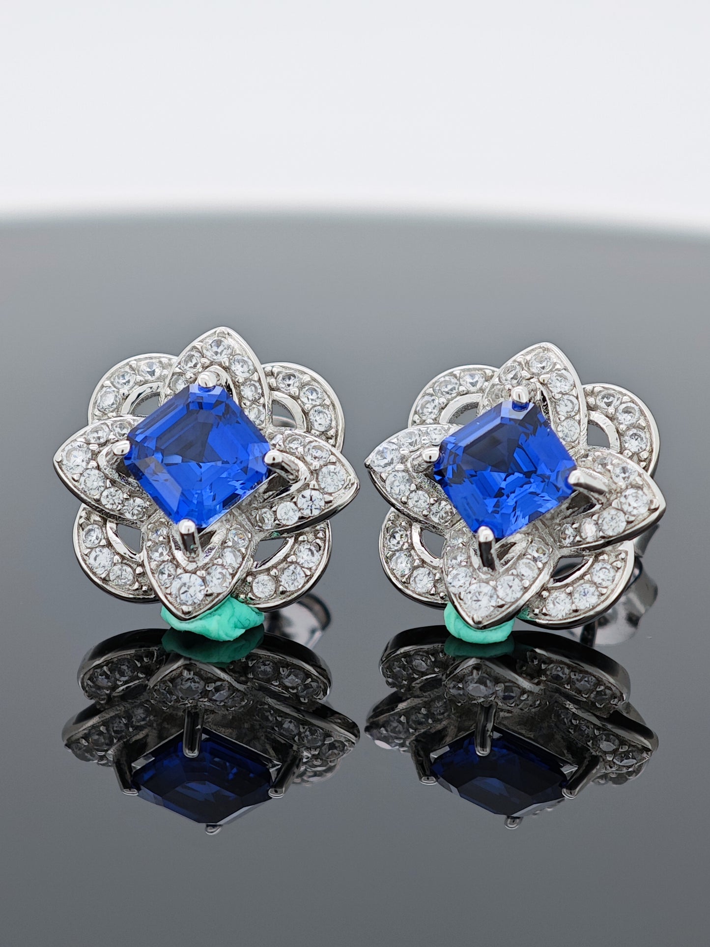 Ethereal Floral Sparkle certified S925 Silver Earrings with Premium Lab-Created Sapphire