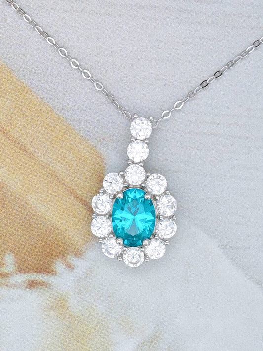 Certified S925 SILVER SETTING MAN MADE PARAIBA(TOURMALINE)PENDANT