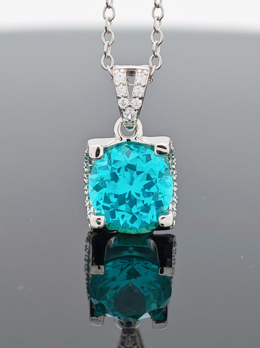 Certified S925 Silver setting Lab made Paraiba(TOURMALINE) pendant