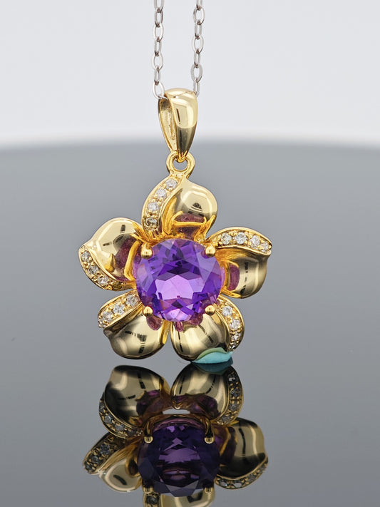 Certified S925 Silver setting Gold-toned Amethyst pendant