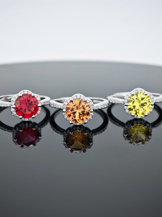 Premium Certified S925 Silver Cultured Spinel Rings | Choose Your Hue: Red, Orange, or Yellow High-Clarity Gemstones
