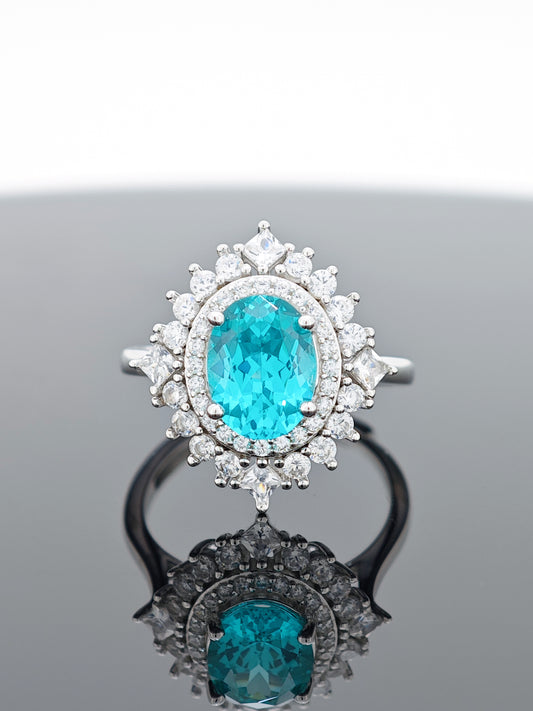 Certified S925 sterling silver Lab made Paraiba(TOURMALINE)ring
