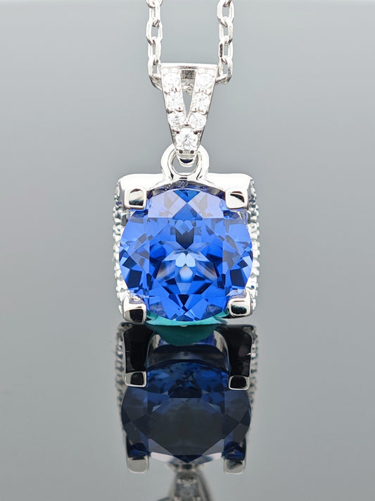 Certified S925 Silver setting-Cultured Sapphire necklace