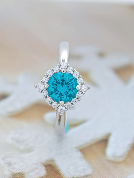 Certified S925 Silver setting Lab made Paraiba(Tourmaline) ring