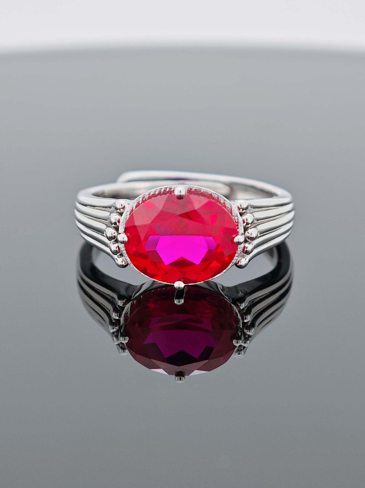 Certified S925 SILVER SETTING LAB MADE RUBY RING
