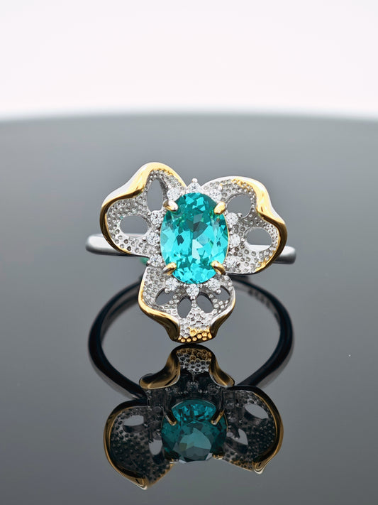 Genuine S925 Silver Paraíba-Style Floral Ring | 3 Stunning Hues (Neon/Turquoise/Pastel Blue) – Durable & Hypoallergenic