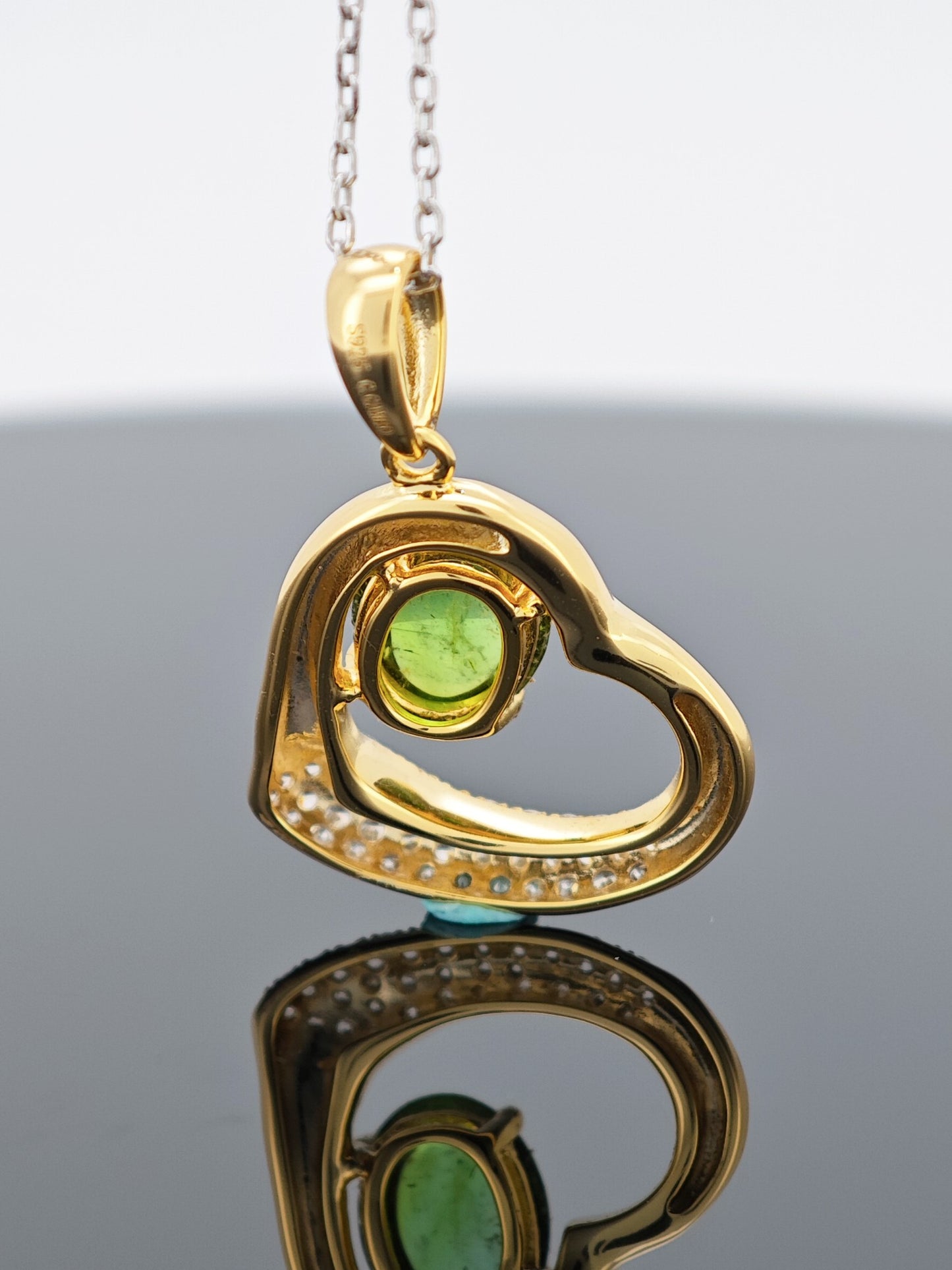 Certified S925 Silver Gold-Toned Heart shaped Turquoise pendant necklace.