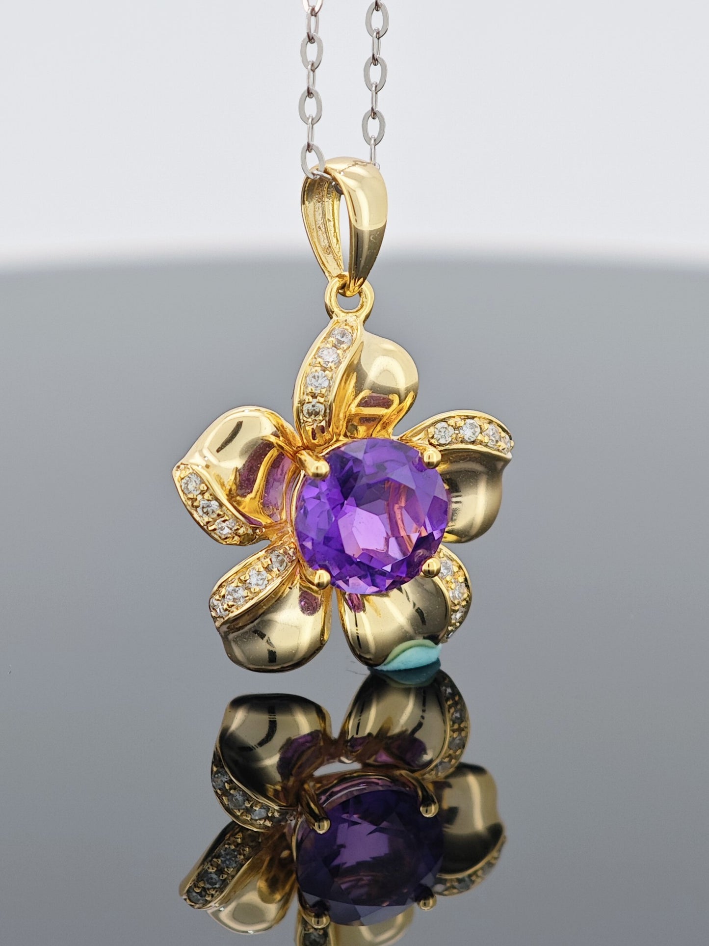 Certified S925 Silver setting Gold-toned Amethyst pendant
