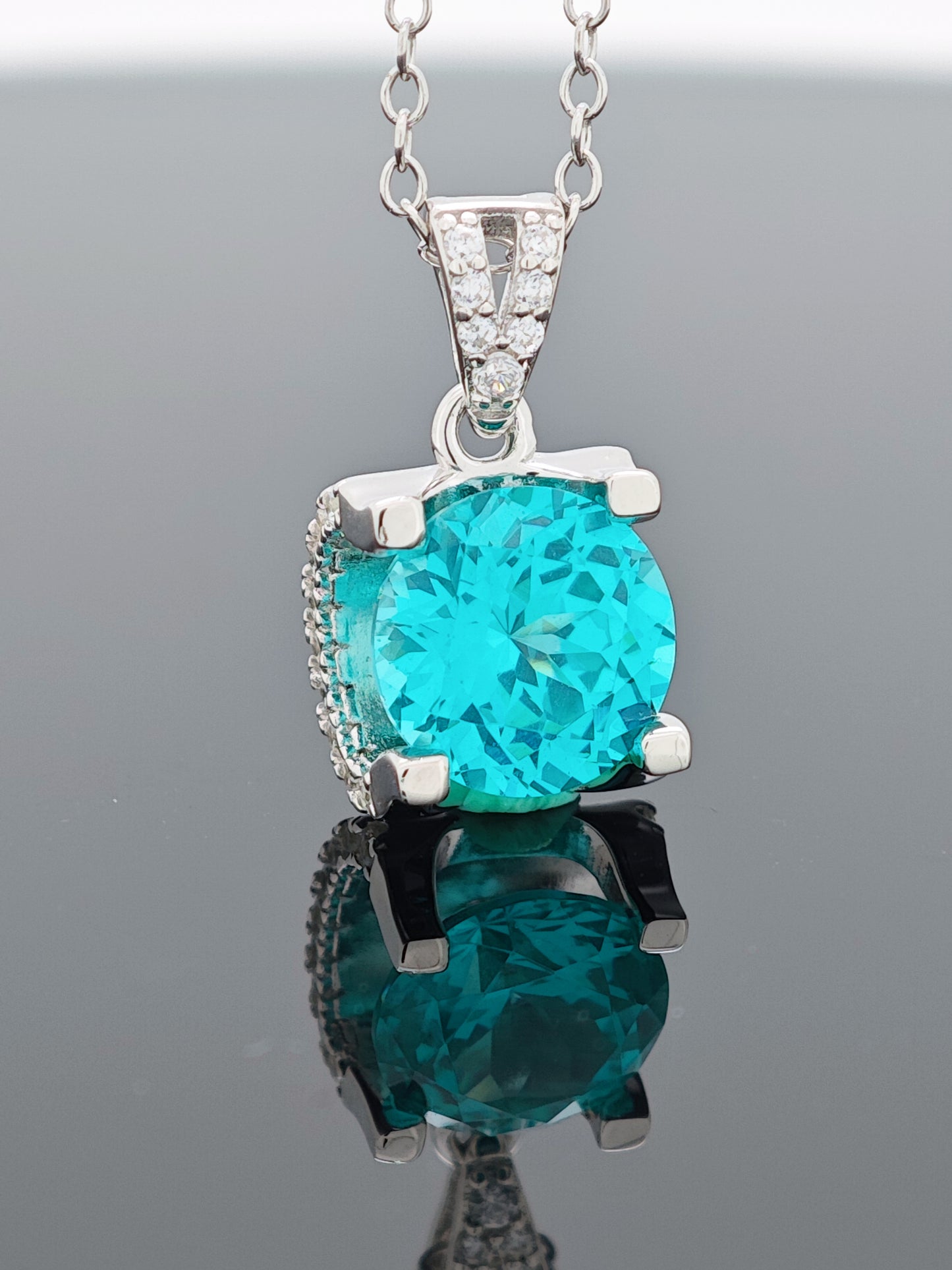 Certified S925 Silver setting Lab made Paraiba(TOURMALINE) pendant