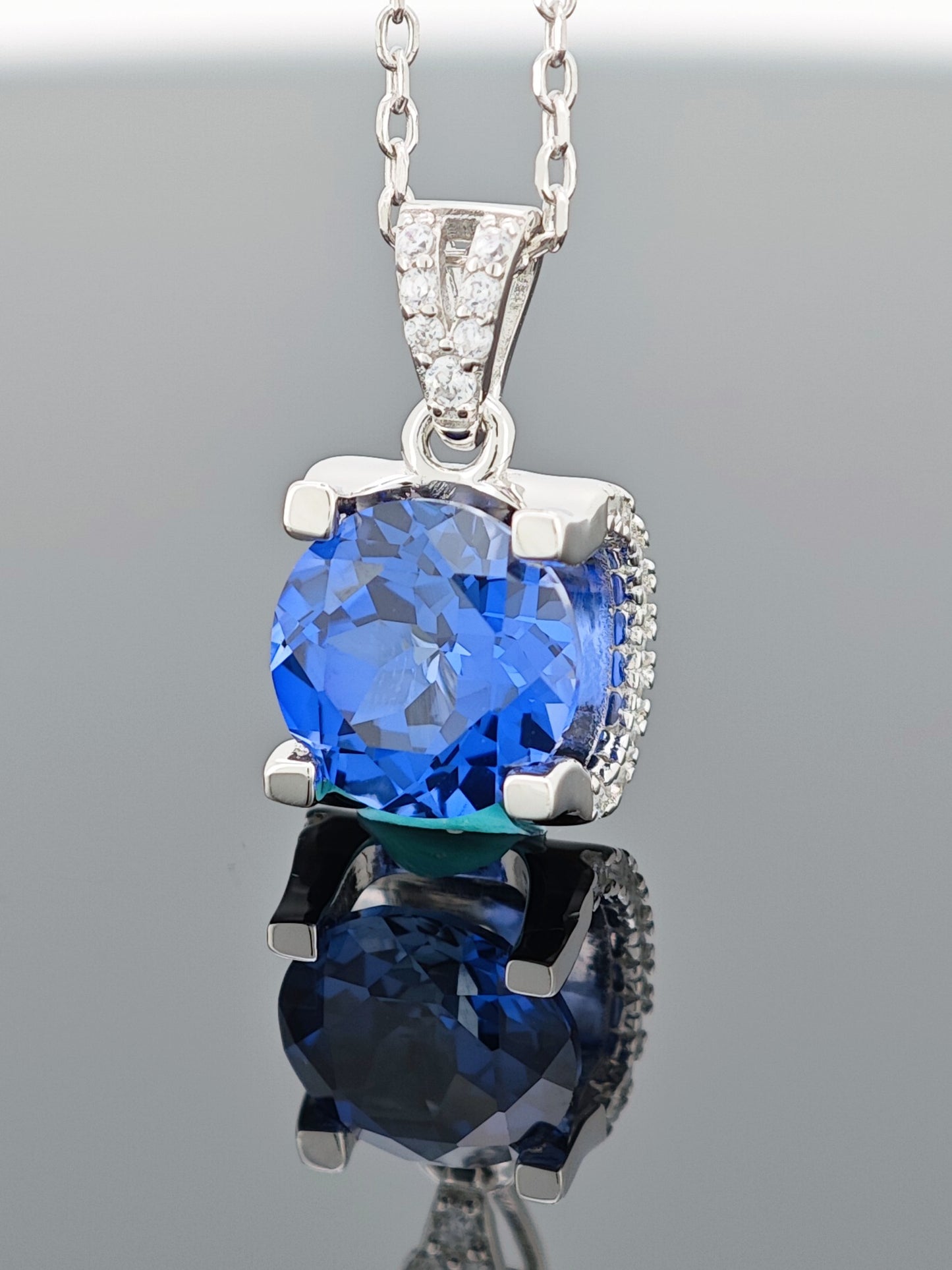 Certified S925 Silver setting-Cultured Sapphire necklace