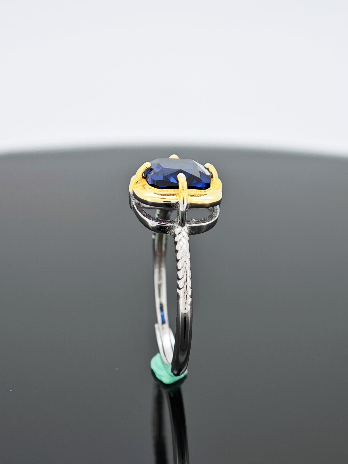 Certified S925 Silver Ring: Gold-Tone Detailing + Genuine Cultivated Sapphire for Timeless Luxury
