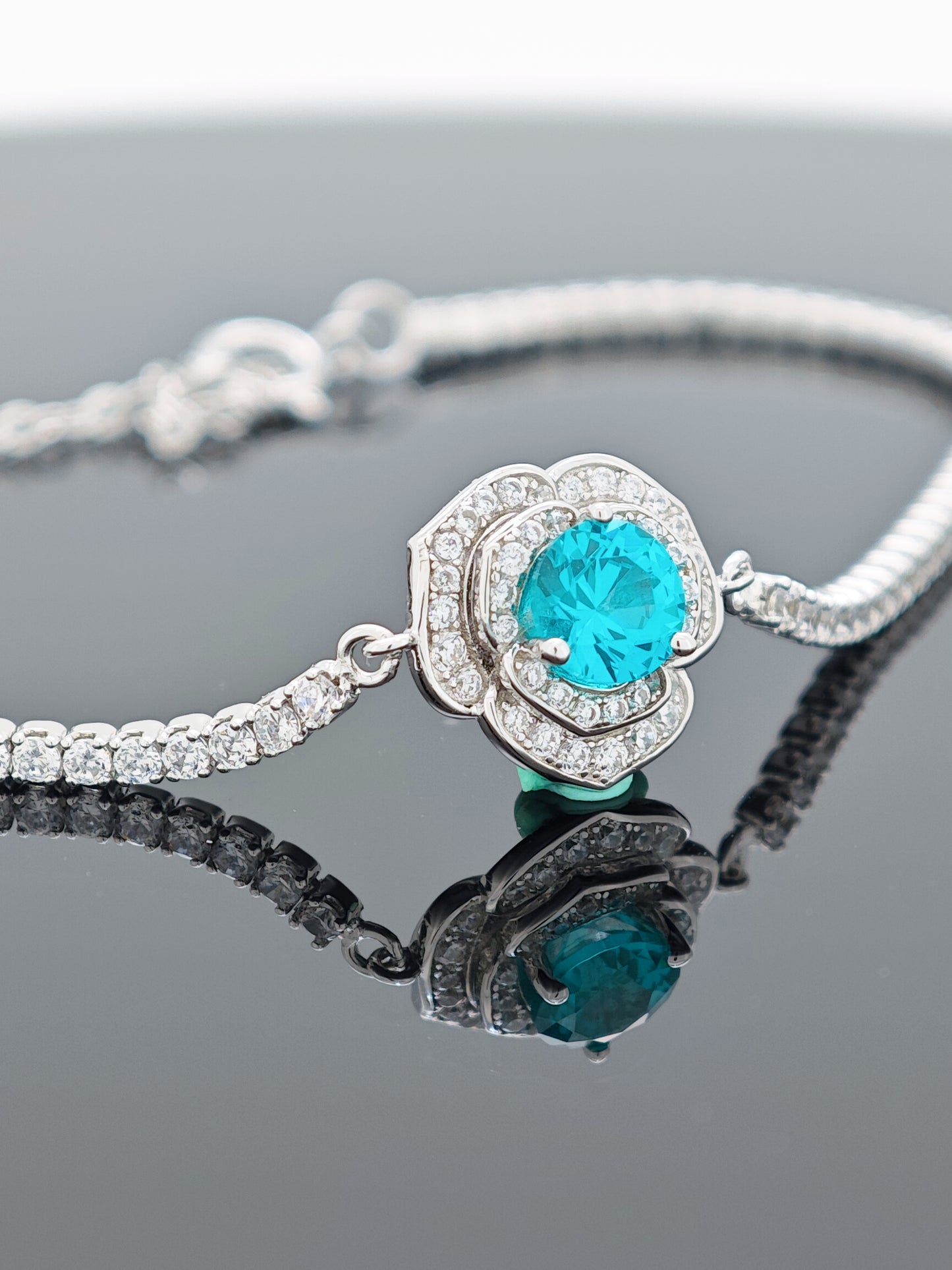 Certified S925 Sterling Silver Lab made Paraiba(TOURMALINE) bracelet
