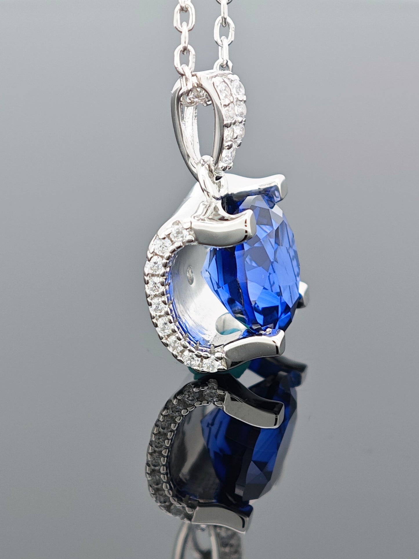 Certified S925 Silver setting-Cultured Sapphire necklace