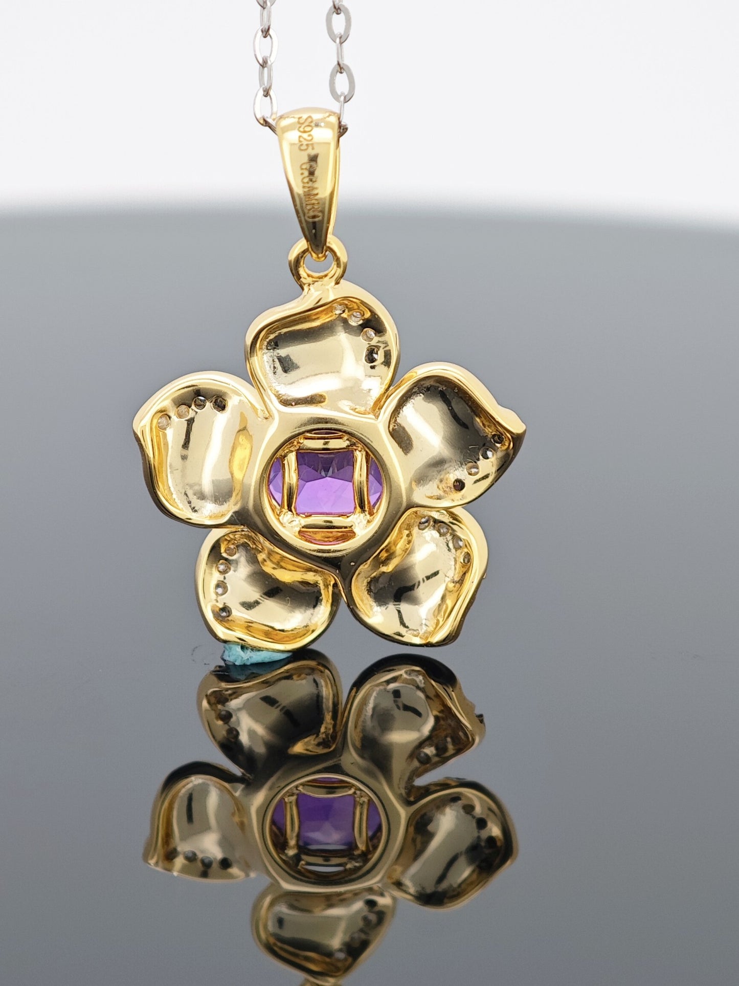 Certified S925 Silver setting Gold-toned Amethyst pendant