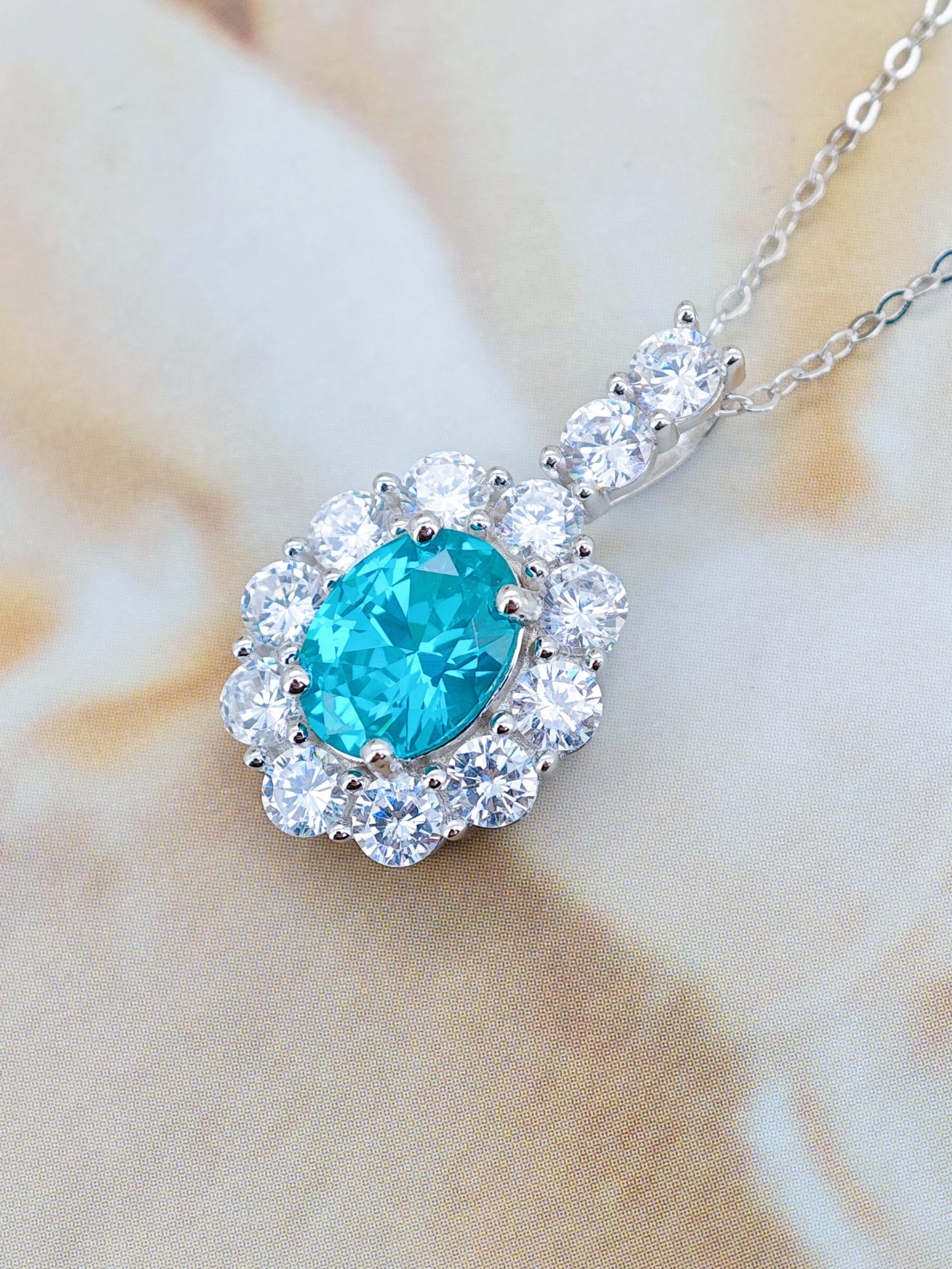 Certified S925 SILVER SETTING MAN MADE PARAIBA(TOURMALINE)PENDANT