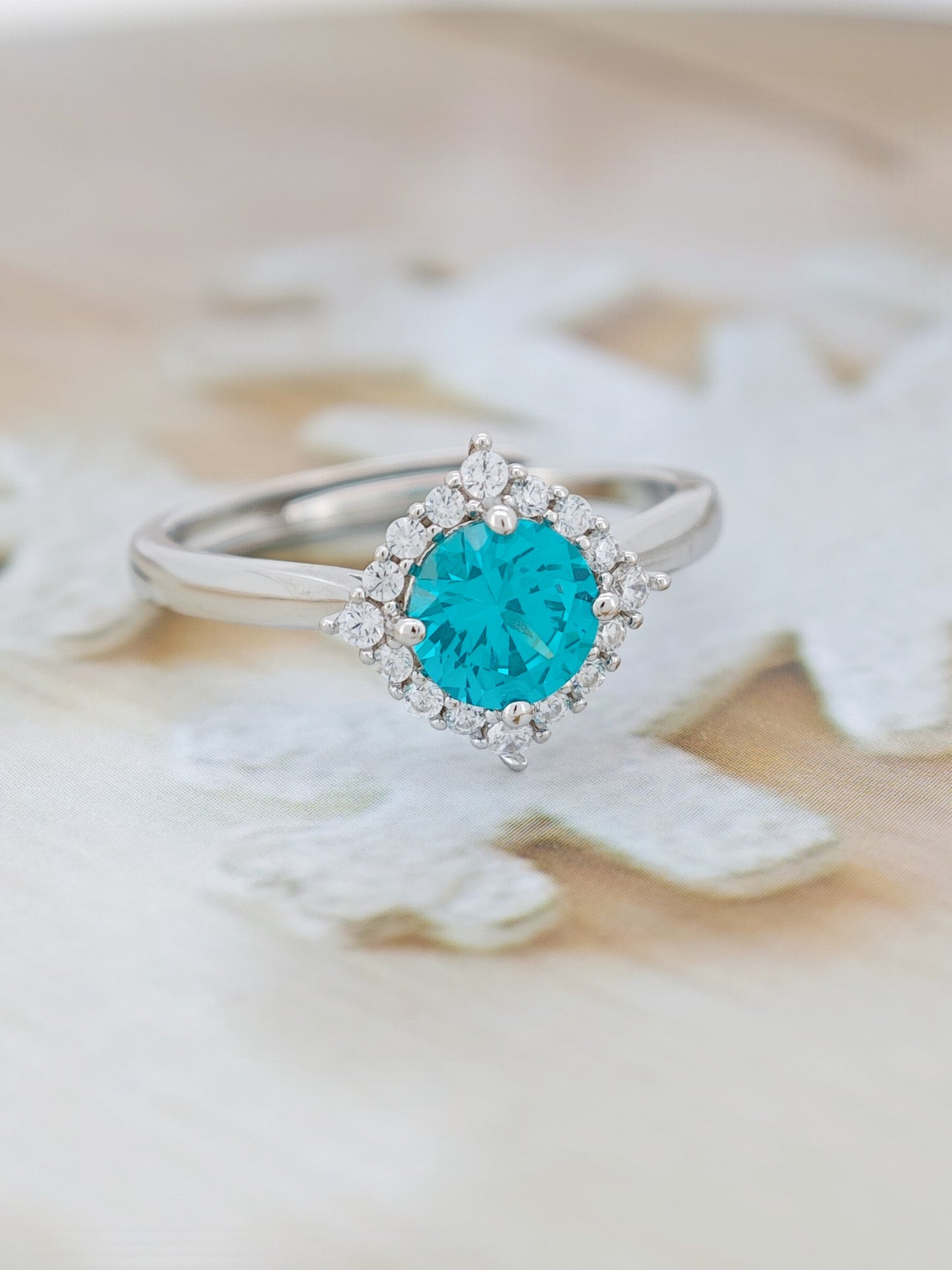 Certified S925 Silver setting Lab made Paraiba(Tourmaline) ring