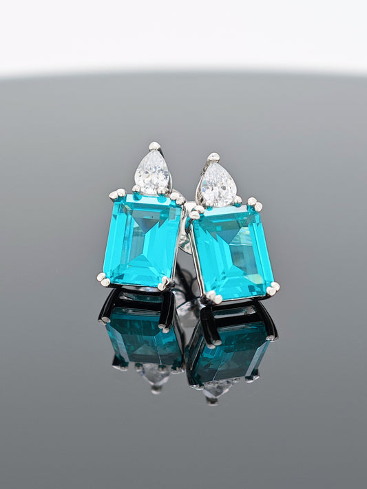 Certified S925 STERLING SILVER SETTING MAN MADE PARAIBA(TOURMALINE) EARINGS
