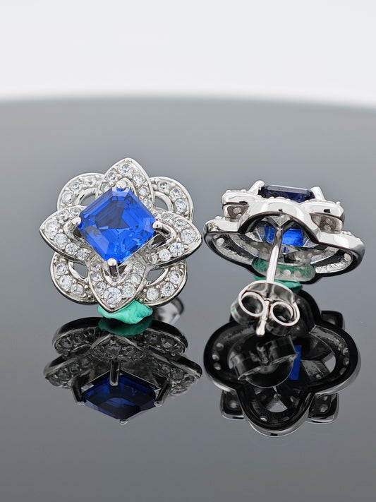 Ethereal Floral Sparkle certified S925 Silver Earrings with Premium Lab-Created Sapphire